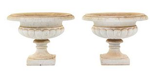 A Pair of Italian Style Marble Urns Height 15 1/4 x width 19 1/2 inches.