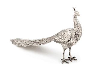 * A German Silver Zoomorphic Table Ornament, Early 20th Century, in the form of a peacock.