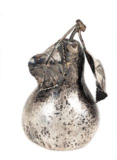An Italian Silver Fruit-Form Table Lighter, Buccellati, Milan, 20th Century, in the form of a pear.