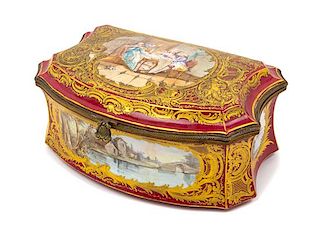 A Sevres Style Porcelain Table Casket Width 12 1/2 inches.