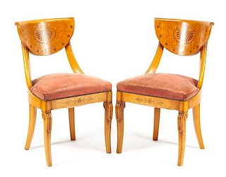 A Pair of Baltic Fruitwood Side Chairs Height 32 inches.