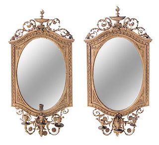 A Pair of Continental Giltwood Girandole Mirrors Height 39 1/2 x width 21 1/2 inches.
