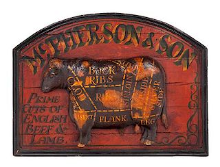 An English Polychromed Butcher's Sign Height 27 1/2 x width 36 inches.
