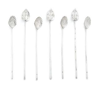Twenty-Four Mexican Silver Iced Tea Spoons, 20th Century, comprising a set of 12 with scallop-form bowls and another set of 12 w