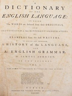 JOHNSON, SAMUEL. A Dictionary of the English Language... Dublin, 1775. 2 vols. Fourth edition, revised.
