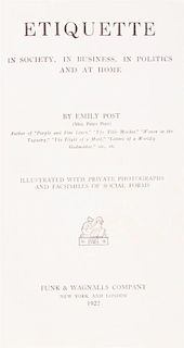 POST, EMILY. Etiquette. New York and London, 1922. First edition.