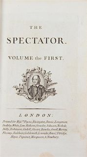 * (BINDINGS) [ADDISON, JOSEPH] The Spectator. London. 8 vols. W/ Poetical Works. By Elizabeth B. Browning. London, 1883. 4 (of 5
