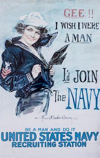 (WWI POSTERS, US) CHRISTY, HOWARD CHANDLER. Gee!! I Wish I Were a Man, 1918. Color lithograph poster.