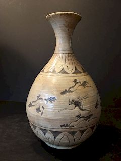 OLD Chinese Rare CIZHOU MEIPING Vase, 9 1/2" H. Top rim peel off