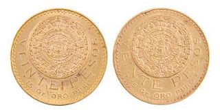 * A Collection of Two Viente Peso Gold Coins.