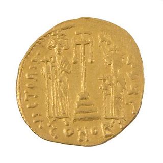 * A Byzantine Gold Solidus Coin, c. 550 A.D. 2.8 dwts.