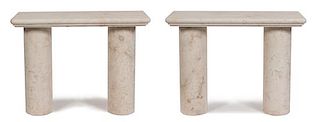 A Pair of Modern Marble Console Tables Height 36 x width 47 x depth 20 inches.