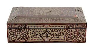 A Boulle Style Tortoiseshell and Bronze Overlay Covered Box Height 3 x width 9 inches.