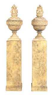 A Pair of English Urns Height of urn 36, overall 89 inches.