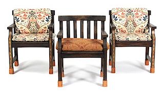 A Set of Eight Mizner Style Painted Armchairs Height 32 1/4 x width 23 x depth 19 inches.