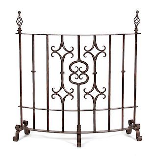 A Gothic Style Wrought Iron Fire Screen Height 48 x width 48 inches.