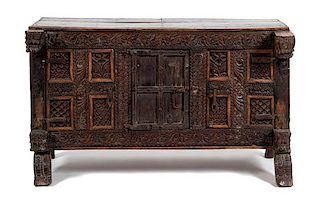 A Henry VIII Style Livery Cupboard Height 27 1/2 x width 43 x depth 24 1/2 inches.