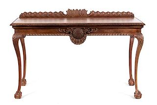 An Irish George II Style Walnut Console Table Height 40 x width 61 x depth 26 1/4 inches.