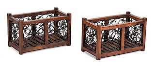 A Pair of Wrought Iron and Wood Racks Height 13 x width 21 inches.