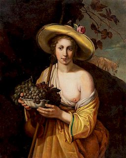 Artist Unknown, (Continental, 19th Century), Maiden in Yellow Hat with Bowl of Grapes