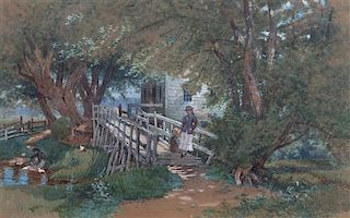 Alfred Thompson Bricher, (American, 1837-1908), At the Bridge , 1879
