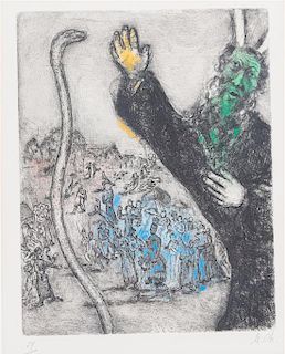 Marc Chagall, (French/Russian, 1887-1985), Moses and the Serpent from the Bible Etchings