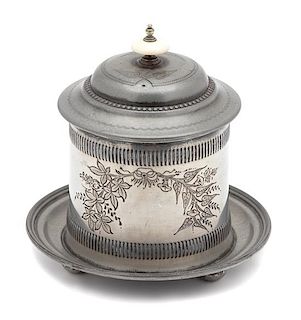 An English Silverplate Biscuit Jar Height 7 inches.