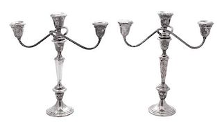 A Pair of American Weighted Silver Two-Light Candelabra, Gorham Mfg., Providence, RI, 20th Century,
