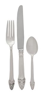 An American Silver Flatware Set, Gorham, Providence RI, 20th Century, in the Sovereign pattern, comprising; 12 dinner forks 12 d