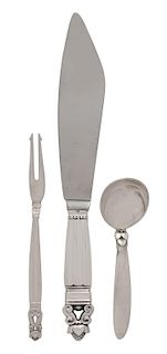 A Group of Danish Silver Flatware, George Jensen, Denmark, 20th Century, in various patterns, comprising 10 acorn pattern items,