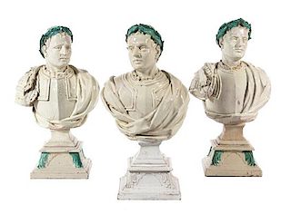 Three Italian Glazed Ceramic Ceasar Style Busts Height 34 inches.