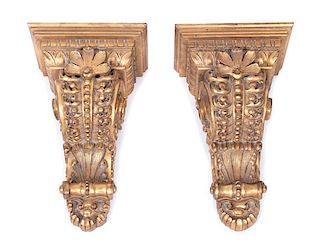 A Pair of Giltwood Wall Brackets Height 17 1/2 inches.