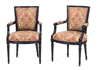 A Set of Six Louis XVI Style Black-Painted Fauteuils Height 37 1/2 inches.