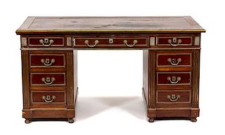 A French Empire Style Brass Mounted Pedestal Desk Height