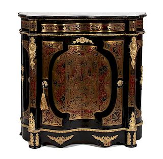 A Napoleon III Boulle Marquetry Side Cabinet Height 42 x width 42 x depth 17 inches.