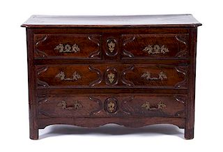 A Louis XV Provincial Walnut Commode Height 33 x width 50 x depth 23 inches.