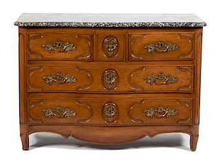 A French Provincial Carved Walnut Commode Height 35 x width 49 x depth 23 inches.