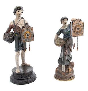 Two Austrian Cold Painted Bronze Figural Clocks Height of tallest 12 inches.