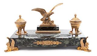 An Empire Style Gilt Bronze & Marble Encrier Length 15 1/2 inches.