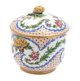 A Sevres Porcelain Sugar Bowl with Lid Height 4 inches.