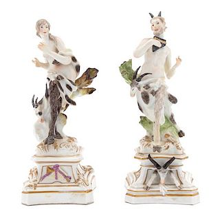 A Pair of German Porcelain Allegorical Figures Height 8 1/2 inches.