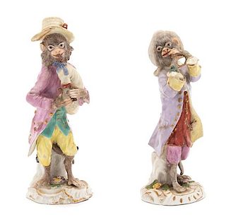 Two Meissen Porcelain Monkey Band Members Height 5 3/4 inches
