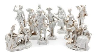 A Group of Twelve Volkstedt White Porcelain Figurines Height of largest 8 1/2 inches.