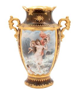 A Royal Vienna Porcelain Two-Handle Vase Height 12 1/4 inches.