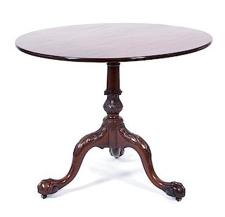 A George II Style Mahogany Tilt Top Table Height 27 x diameter 34 inches.