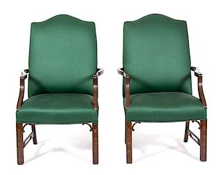 A Pair of George II Style Mahogany Library Chairs Height 44 1/2 inches.