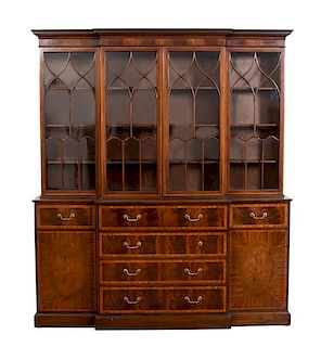 A George III Style Mahogany Breakfront Secretary/Cabinet Height 84 1/2 x width 74 x depth 17 3/4 inches.