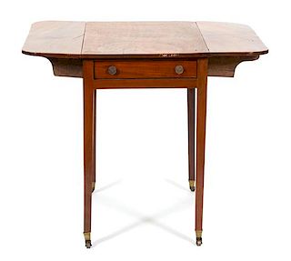 A George III Style Mahogany Pembroke Table Height 28 x width 34 1/4 x depth 29 1/2 inches.