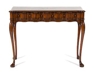A Georgian Style Figured Mahogany Console Table Height 30 1/4 x width 38 1/2 x depth 12 3/4 inches.