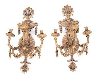 A Pair of Regency Style Gilt Bronze Three-Light Girandoles Height 31 x width 16 1/2 x depth 14 inches.